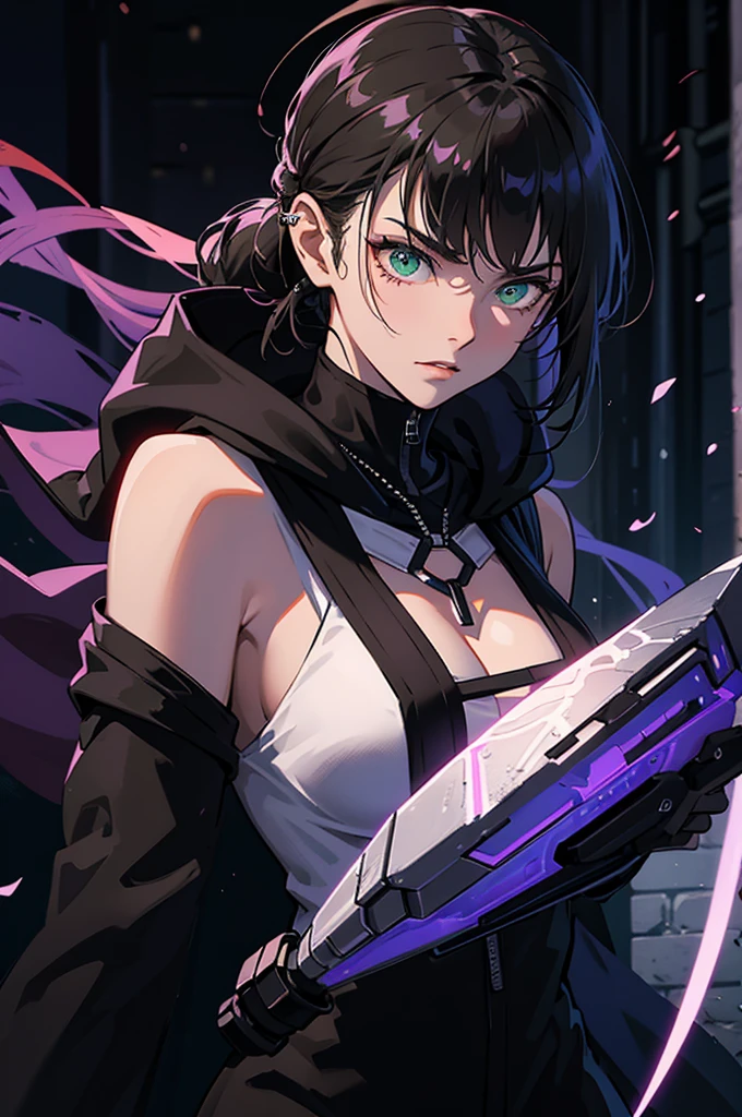 Character Appearance:
"female telepathic assassin with piercing green eyes, dark hair in a ponytail, sleek dark outfit with green accents, and a hooded cloak"
"lean and agile female assassin with intricate dagger and gemstone hilt, dressed in stealthy dark attire"
Abilities and Actions:
"telepathic female assassin using mind reading and telepathic communication, glowing pendant"
"female assassin creating illusions and manipulating minds, intense focused expression"
Setting and Atmosphere:
"telepathic assassin in a shadowy urban nightscape, ready for stealth mission"
"female assassin extracting secrets in a dark alley, glowing bracelet"
Poses and Movements:
"agile female assassin in defensive stance, telepathically communicating with allies"
"focused telepathic assassin ready for action, intense gaze and flowing cloak"