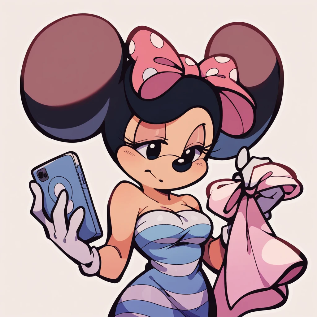 (score_9, score_8_up), Minnie Mouse, wrapped in towel, medium breasts, holding phone