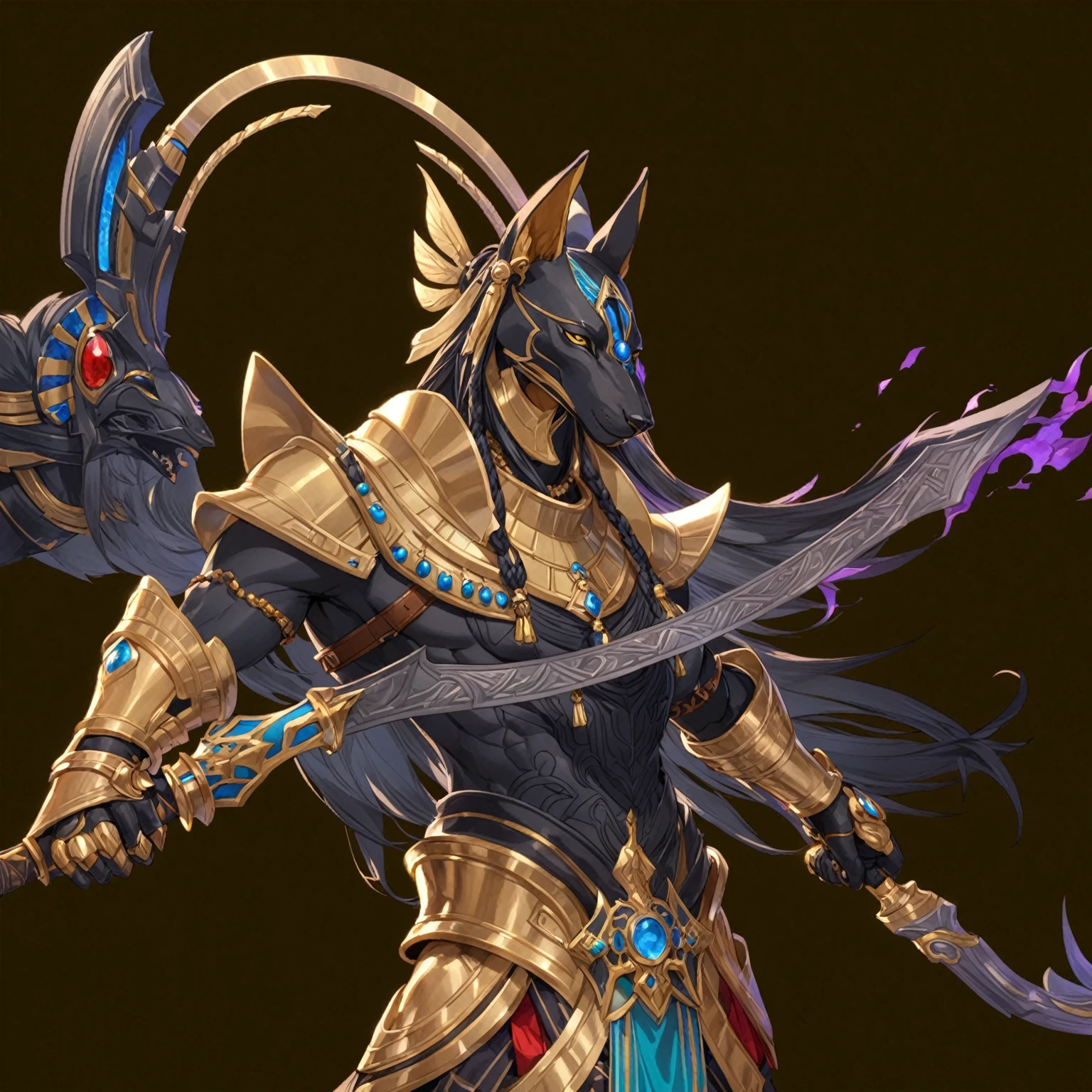 masterpiece, best quality, Fantasy aesthetics, Highly detailed, shadowverse style. male, anubis head accessory