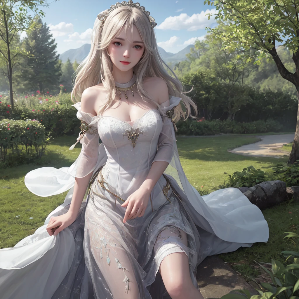 (best quality), masterpiece, Extremely detailed CG8K painting, high color, Extremely high color saturation, All colors are deepened, central composition, Extremely detailed light and shadow, The face and eyes are very detailed, medium length hair, sportswear, colorful clouds，beautiful nature，landscape，Wear a wedding dress，wedding clothes，1 girl