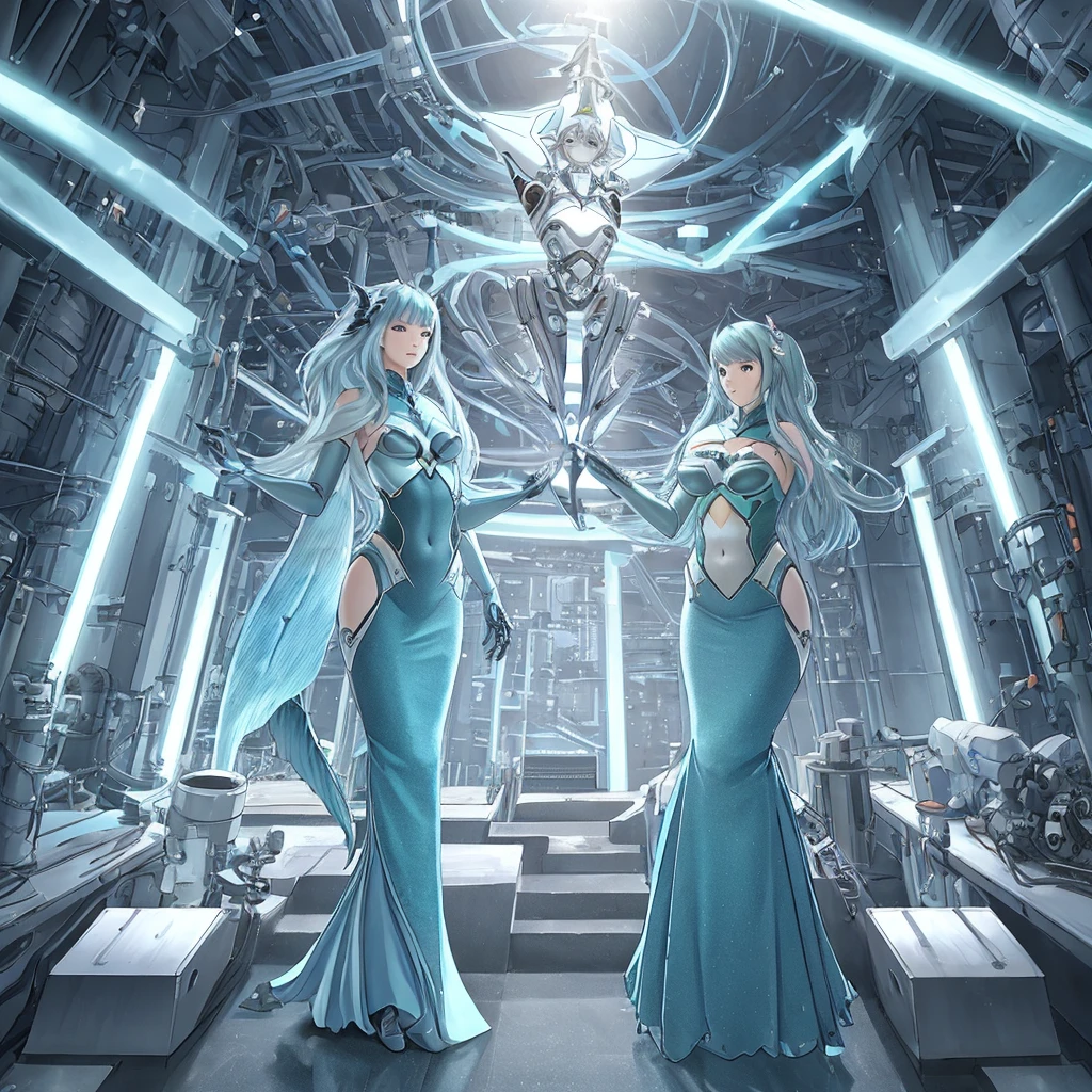 Mechanical realism of advanced latitude lifeforms, mermaid tail below waistline, full body,