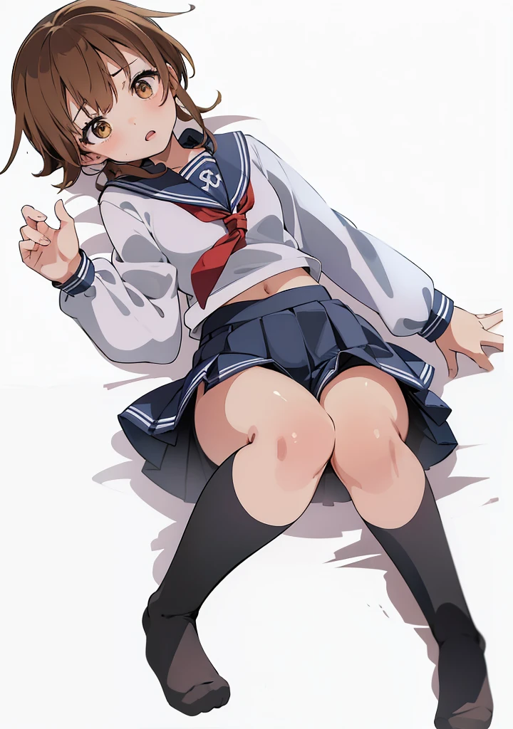 (masterpiece, best quality:1.2),illustration,8k,hd,1girl,solo,upper body,(portrait:1.2),brown_hair,folded_ponytail,brown_eyes,serafuku,long_hair,school_uniform,skirt,pleated_skirt,