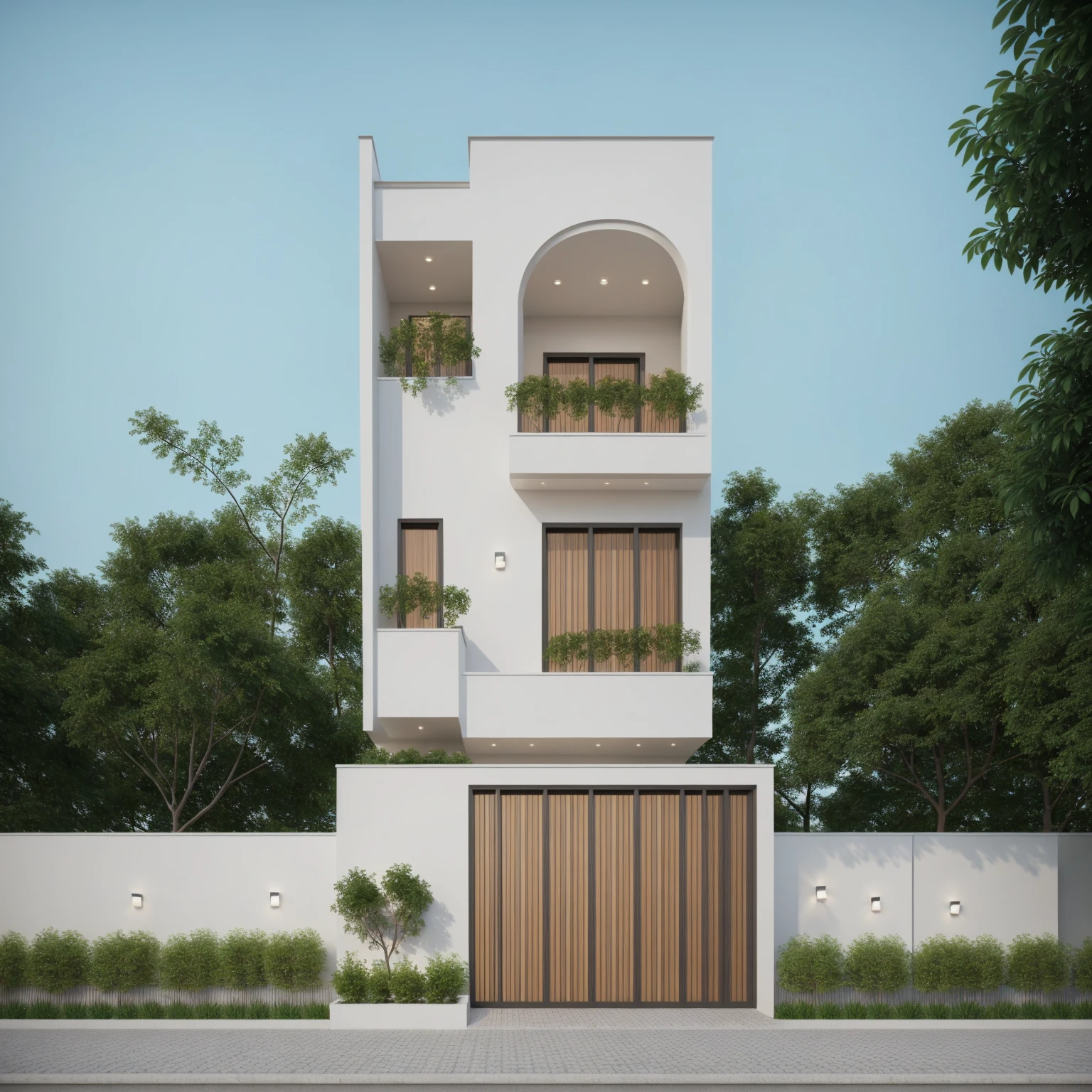 1 morden architect, main material by white wall and wood, 1large yard, 1 road runs in front of the house, (RAW photo, real, best quality, masterpiece:1.2), look morden minimalist, 1 road in front of the house, dynamic lighting:1.3, (hyper realistic, photo-realistic:1.2), high quality, (dark lighting:1.2), perfect lighting, archdaily, no human
