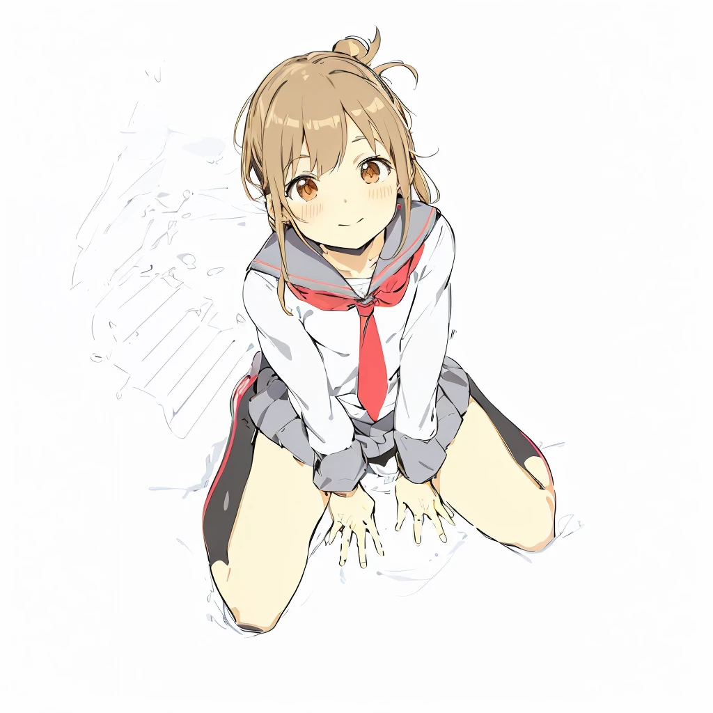 (masterpiece, best quality:1.2),illustration,8k,hd,1girl,solo,upper body,(portrait:1.2),brown_hair,folded_ponytail,brown_eyes,serafuku,long_hair,school_uniform,skirt,pleated_skirt,