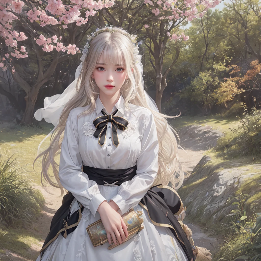 (best quality), masterpiece, Extremely detailed CG8K painting, high color, Extremely high color saturation, All colors are deepened, central composition, Extremely detailed light and shadow, The face and eyes are very detailed, medium length hair, sportswear, colorful clouds，beautiful nature，landscape，Wear a wedding dress，wedding clothes，1 girl