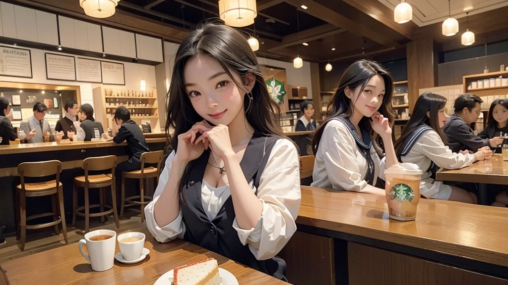 

((((Emphasize cleavage))))
((((((Junior high school girl in sailor suit))))))
(((((お洒落でcuteInside the Starbucks store)))))
8K、RAW Photos、Highest quality、Super detailed、Super Resolution、Ultra HD、8K壁紙、Amazing details



(((((((Inside the Starbucks store)))))))、((((((Sit down and eat cake、Drink coffee、smile))))))、((Heart Necklace))




Modern and sleek design：Interior design using natural materials、Many of the designs are warm and made using wood and metal.。
Large windows：自然光をたっぷり取り入れるためのLarge windowsがあり、Providing a bright and open space。
Green Interior：Potted plants are effectively placed、It creates a relaxing atmosphere。
artwork：Works by local artists、Starbucks-related art on display。
Cozy seating：Cushioned chairs and sofas、Bar sheet etc.、A variety of seating options available。
Open kitchen area：Being able to see how drinks and food are made、We provide peace of mind and transparency。
Unique lighting：Antique lamps and chandeliers、Modern lighting fixtures are used。
Comfortable background music：Relaxing music is playing、A comfortable space is provided。
Wide々Table space：一人でもグループでも使いやすいWide々There is a table with。
Community Table：There is a large table where you can socialize with other customers.。
Seasonal decorations：The decorations are themed according to the season.。
Design with a local feel：The design incorporates the local culture and characteristics.。
Fragrance production：コーヒーの香りが店内にWideがり、A space that satisfies the five senses has been created.。
Conversation with a barista：フレンドリーなConversation with a baristaが楽しめるカウンターエリアがあります。




8K、RAW Photos、Highest quality、masterpiece:1.2、Super detailed、Super Resolution、Ultra HD、8K壁紙、Amazing details、Photorealistic:1.4、Having fun by the water、Full Body Shot、Full body photo、High-resolution RAW color photos、Professional photos、A scene full of emotion、Very detailed and beautiful、Ultra HD、8K壁紙、Amazing details、Huge file sizes、Highly detailed beautiful girls、Highly detailed face Highly detailed eyes、Extremely realistic skin、 Highly detailed fingers, Highly detailed nose, Highly detailed mouth, Perfect Anatomy, Highly detailed background, Highly detailed clothing, , cute女の子, Famous Japanese Idols, cute, Realistic body, Slender, White skin, Glowing Skin, Slim body, Realistic Face, Delicate eyes, double eyelid, 

