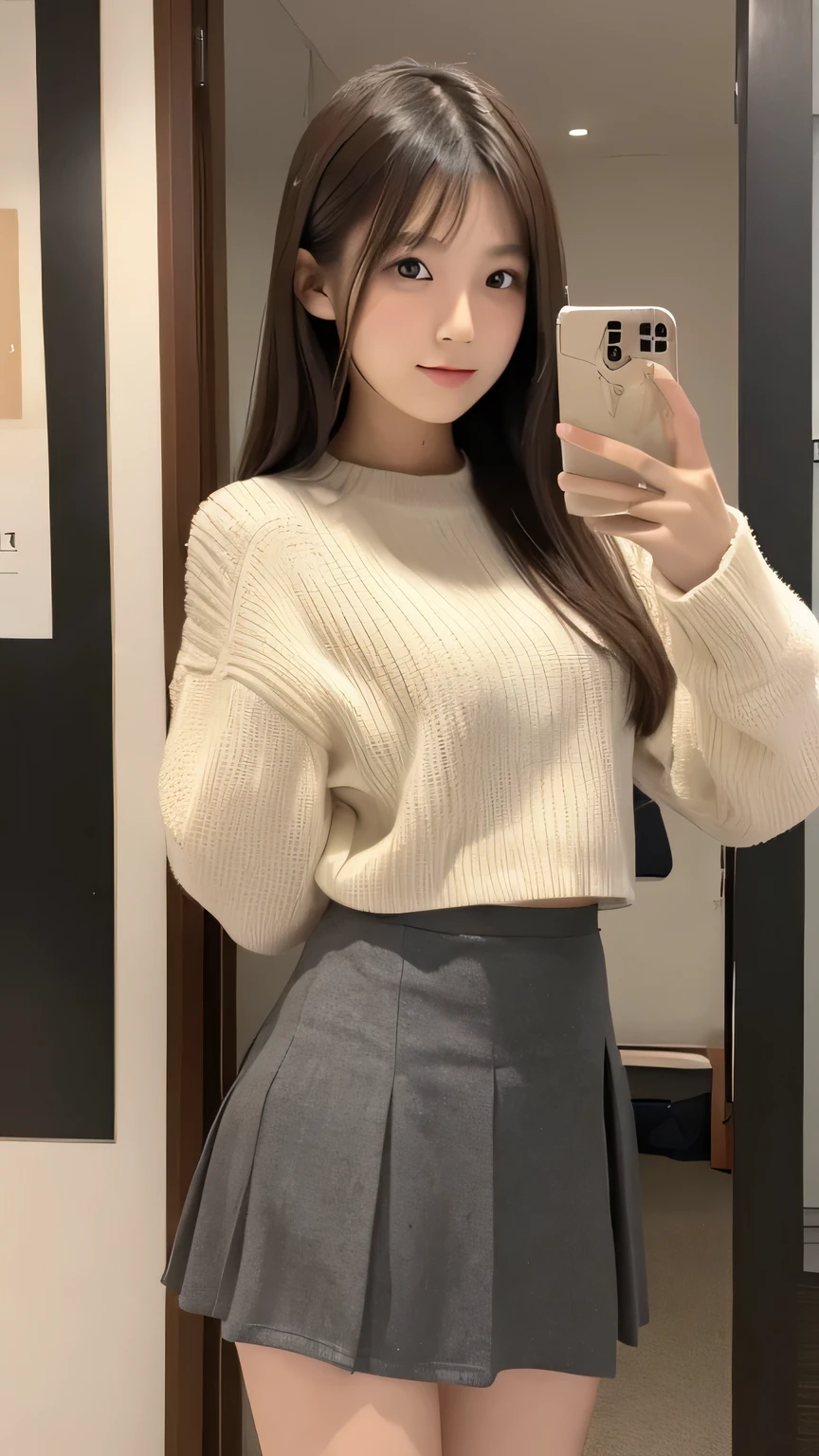 (masterpiece:1.2), Japanese, (((18 years old))), (a girl), indoor, (thighs), mini skirt,