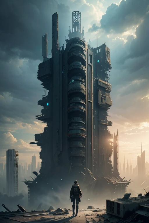 Highest quality、A ruined futuristic city、dim、Surrealism