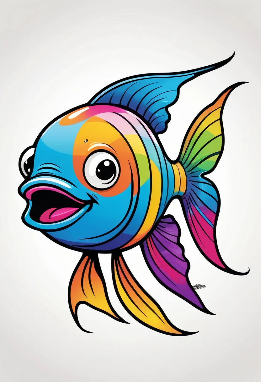 happy multicolored fish, Graffiti-Street Art style, outline, vector, white background