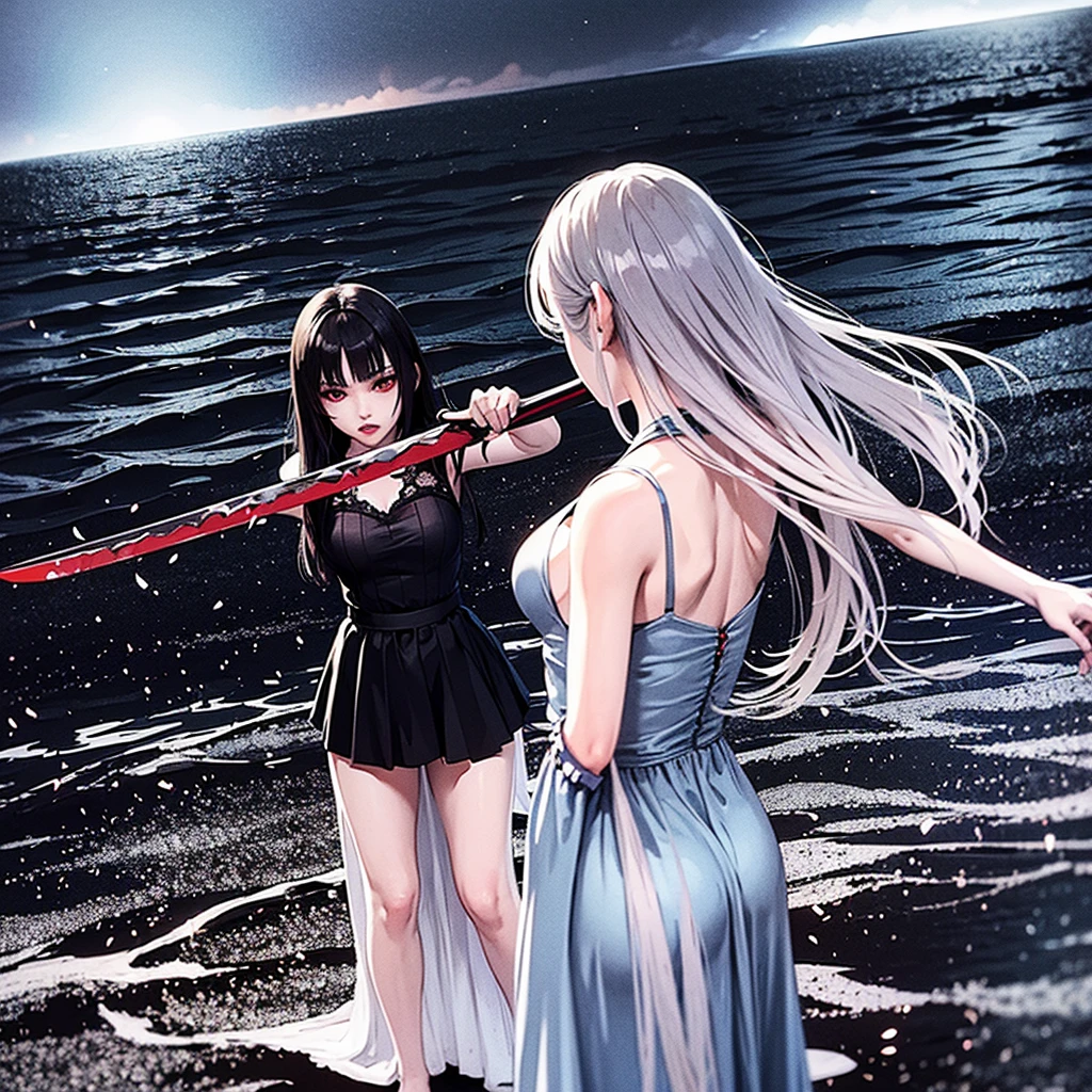 1 dark angel dancing on the lake, flowers and sword, splashed water, dimaond, smoke, ****ta long dress, rage, bloody, 8k, hd, unreal engine, dreamy, romantic