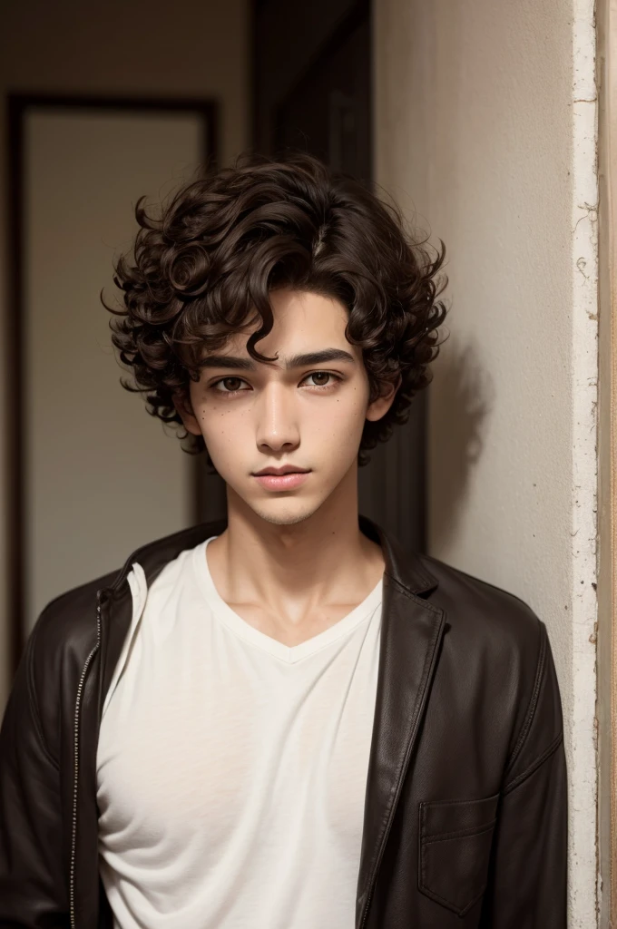 Tall Boy Very short curly hair Dark brown eyes


