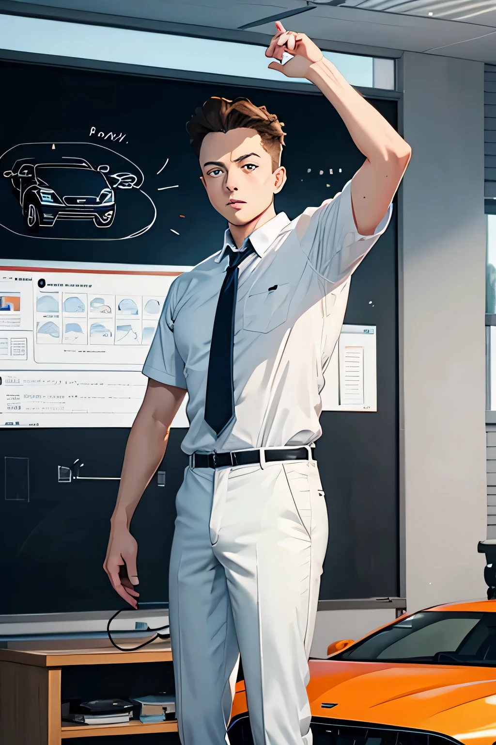 [Scene 1: Animated Classroom]
[An animated character resembling a young Elon Musk stands in front of a chalkboard with playful doodles of rockets and electric cars.