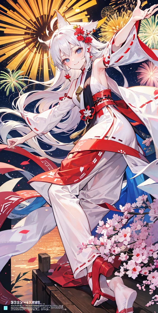 bamboo、smile、firework、Old-time、night、bamboo、Miko costume