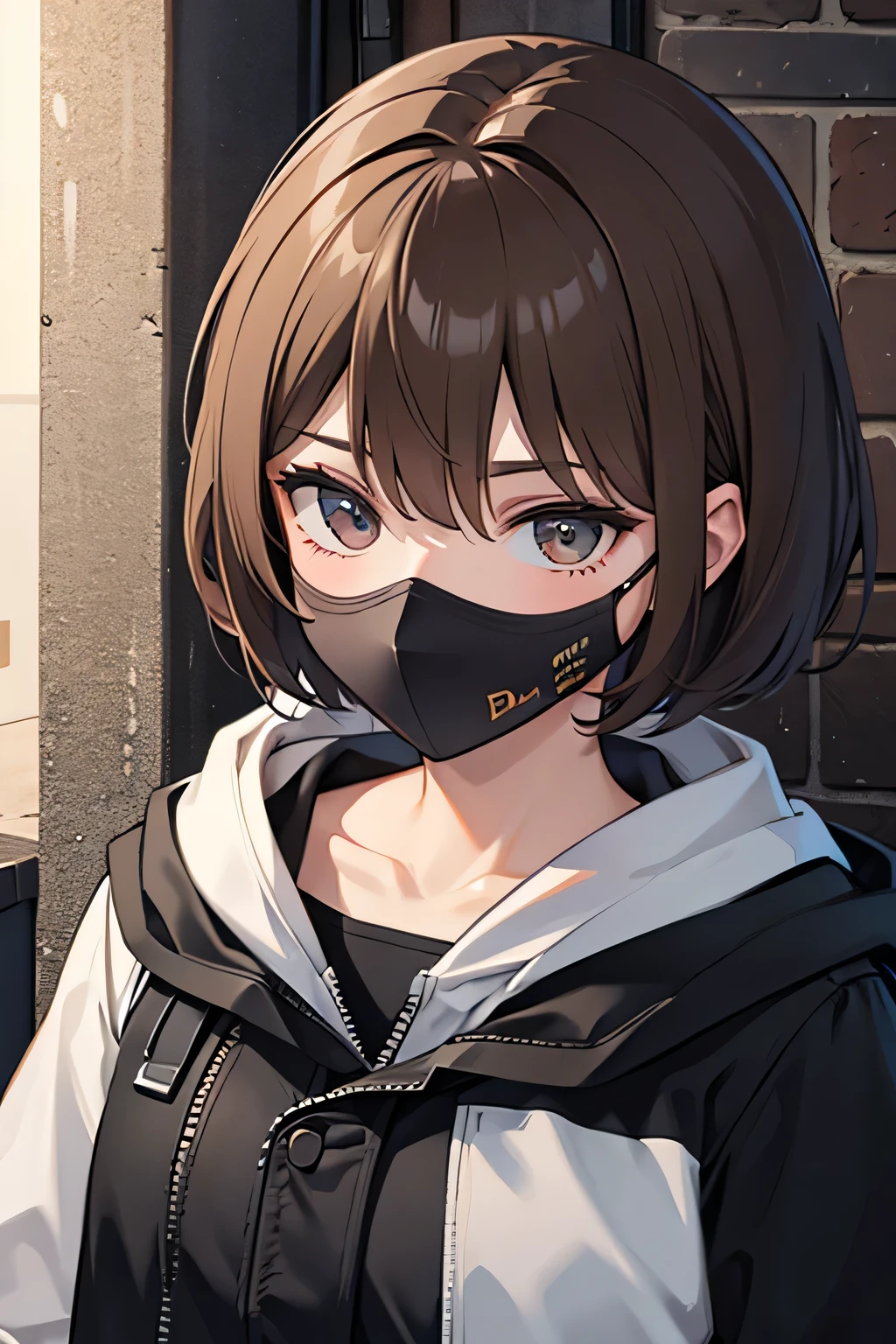 One Girl，Brown Hair，short hair，mask