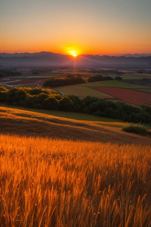Highest quality、Landscape painting、Plains、Sunset、orange、Looking back