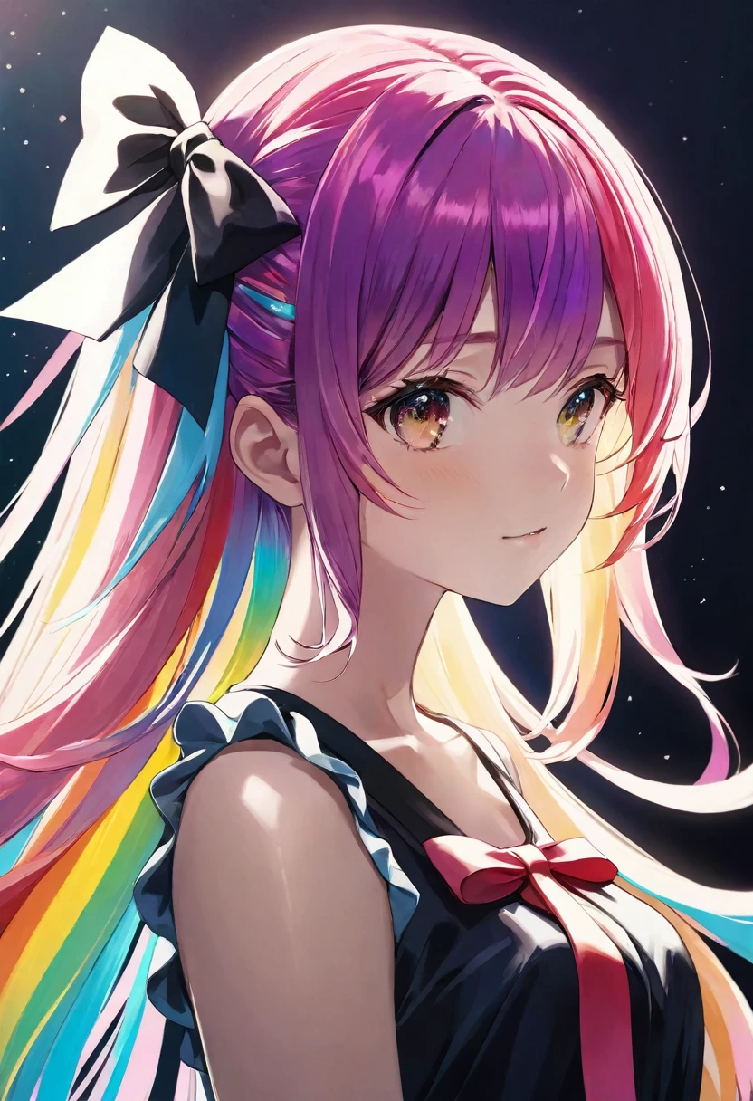 Multicolored Hair, Hair Ribbon, Surrealism, Cinema Lighting, close, Ultra-high resolution, Attention to detail, masterpiece  