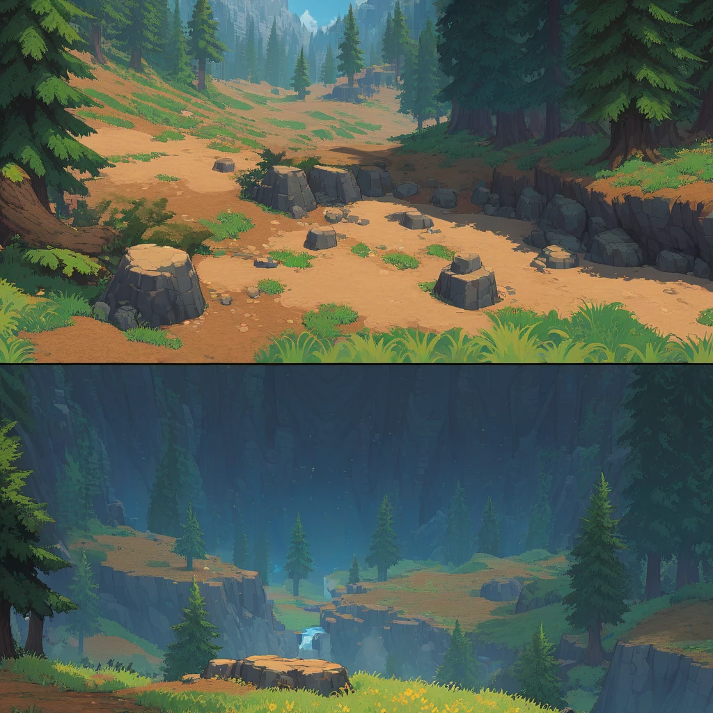 retro video game style,pixelated, vibrant colors,8-bit characters,blocky shapes,sharp lines,detailed shading,classic gaming vibe,nostalgic atmosphere,classic arcade games,masterpiece:1.2,ultra-detailed,illustration style, 2d texture, 3/4th perspective tileable stone texture, 4 k seamless grass texture, video game texture, dirt texture, tileset, game tiles, grass, 3/4th perspective trees, 3/4th perspective tileable rock texture, 3/4th perspective forest, 3/4th perspective tileable cliff formations, trees, topdown view, game texture, tileable game art, texture, very detailed 3/4th perspective tileable cliff texture, top down view, 3/4th perspective