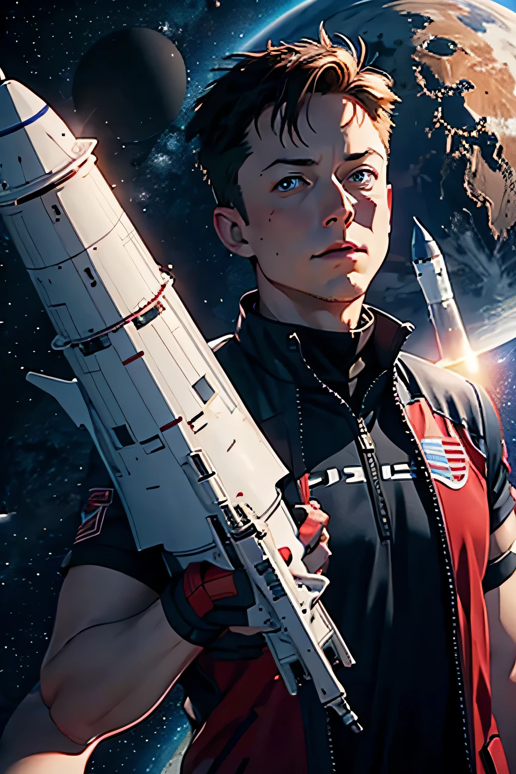 
[Scene 4: Animated [Elon Musk] with a Rocket]
[[Elon Musk] is seen standing next to a SpaceX rocket, looking up with determination.]
Narrator: "Fact 3: In 2002, Elon founded SpaceX to make space travel more affordable. His goal is to colonize Mars and make humanity a multi-planetary species!"