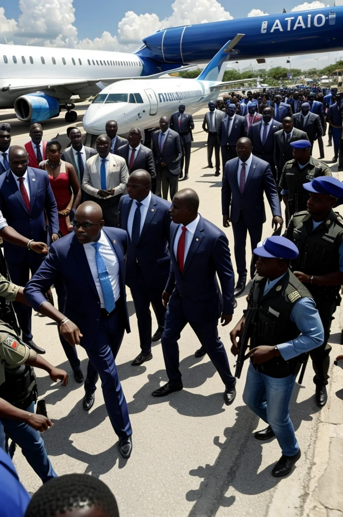 Haiti : A scene with Haitian Prime Minister Garry Conille getting off a plane, surrounded by Haitian officials, could be used. Another image could show streets of Gressier with barricades and armed gangs.