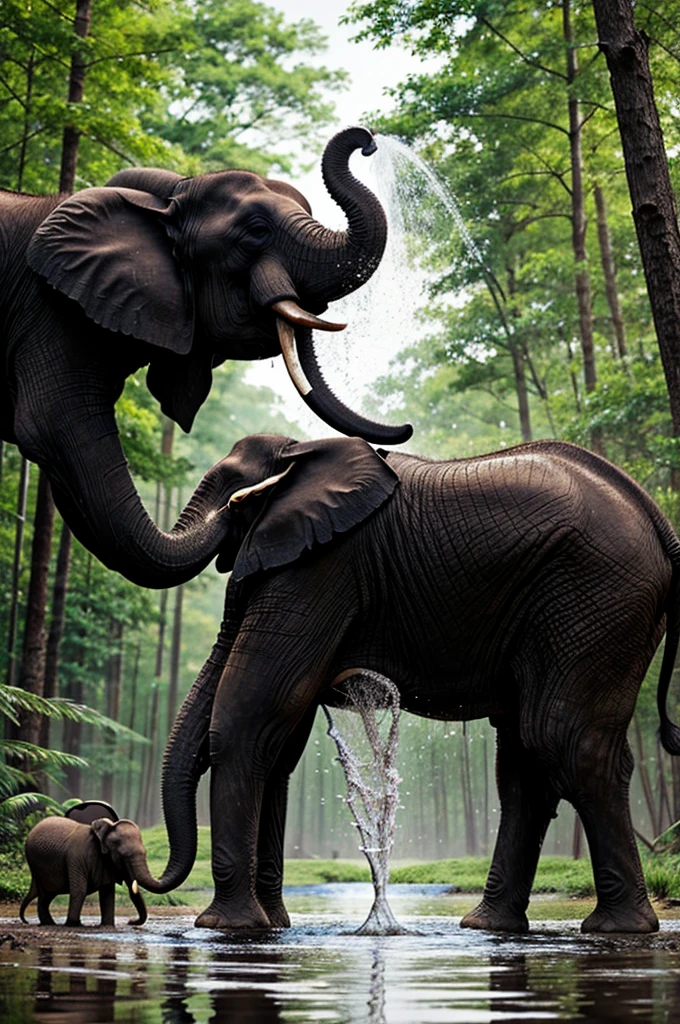 Elephant pouring water on ants cartoon pictures with 4k, inside forest