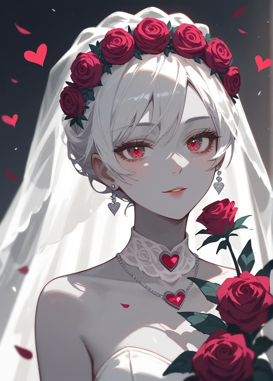 (Fraction_9,Fraction_8_Direction_7_up),1 Woman,bust,There is a heart on the chest,There is a big rose on the waist,Black Wedding Dress Bride,Zombie Bride,curls,Gray skin,Off-white hair,Close your eyes,Black wreath on head,Black wedding dress with golden edges,Black skirt,beautiful_Face,There are weapons in hand,Purple roses,Pattern,
