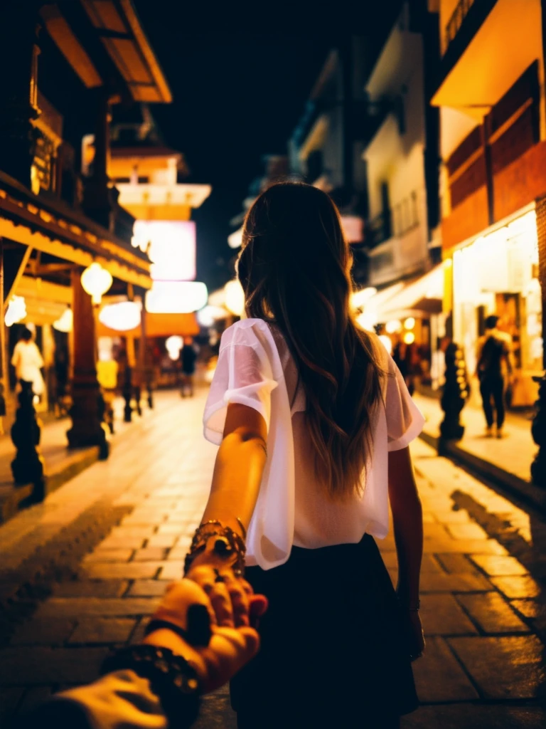 bf_holding_hands, walking on night street of Bali,
detailed,8k, detailed shadow, 1 botomless plum girl, long hair, ombre blonde hair, white transparent shirt, jewelry ,(masterpiece,best quality),