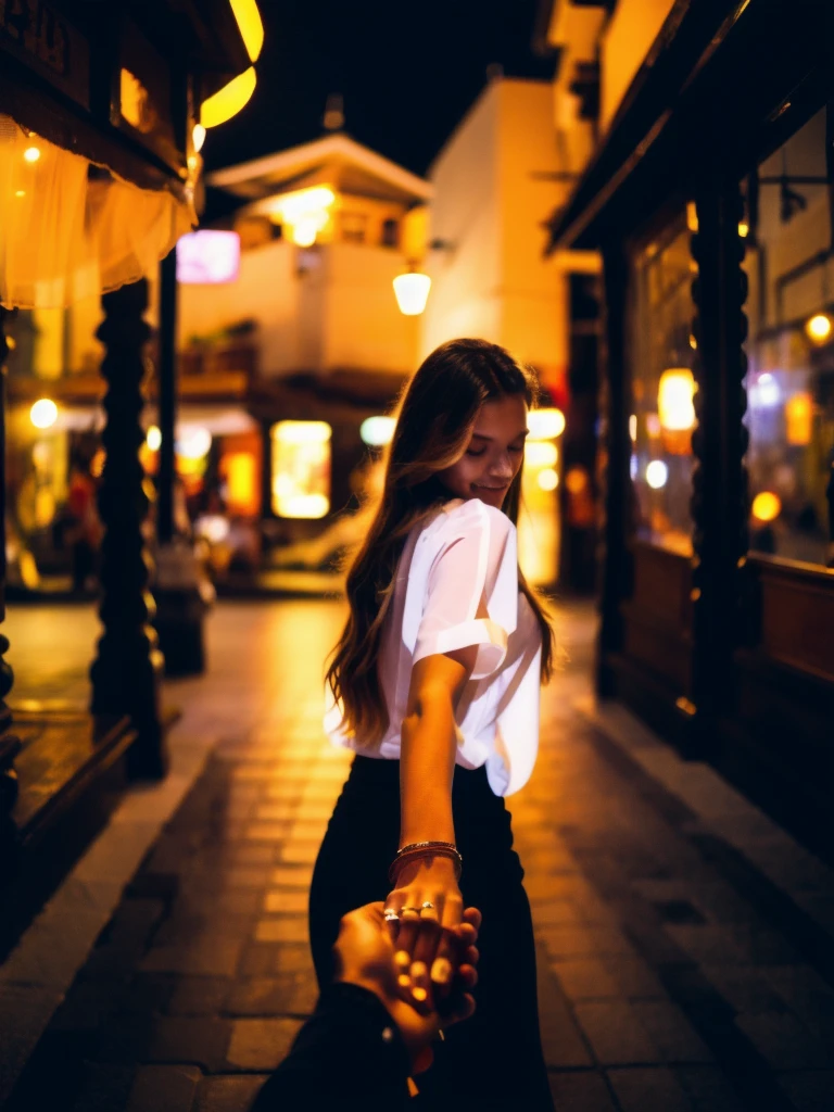 bf_holding_hands,  walking on night street of Bali, 
detailed,8k, detailed shadow, 1 botomless plum girl, long hair, ombre blonde hair, white transparent shirt, jewelry ,(masterpiece,best quality),
