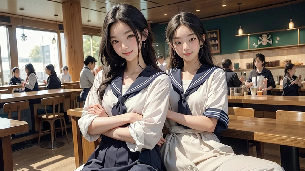 
(((((((Junior high school girl in sailor suit)))))))
(((((お洒落でcuteInside the Starbucks store)))))
8K、RAW Photos、Highest quality、Super detailed、Super Resolution、Ultra HD、8K壁紙、Amazing details



(((((((Inside the Starbucks store)))))))、((((((Sit down and eat cake、Drink Starbucks coffee、smile))))))、((Heart Necklace))




Modern and sleek design：Interior design using natural materials、Many of the designs are warm and made using wood and metal.。
Large windows：自然光をたっぷり取り入れるためのLarge windowsがあり、Providing a bright and open space。
Green Interior：Potted plants are effectively placed、It creates a relaxing atmosphere。
artwork：Works by local artists、Starbucks-related art on display。
Cozy seating：Cushioned chairs and sofas、Bar sheet etc.、A variety of seating options available。
Open kitchen area：Being able to see how drinks and food are made、We provide peace of mind and transparency。
Unique lighting：Antique lamps and chandeliers、Modern lighting fixtures are used。
Comfortable background music：Relaxing music is playing、A comfortable space is provided。
Wide々Table space：一人でもグループでも使いやすいWide々There is a table with。
Community Table：There is a large table where you can socialize with other customers.。
Seasonal decorations：The decorations are themed according to the season.。
Design with a local feel：The design incorporates the local culture and characteristics.。
Fragrance production：コーヒーの香りが店内にWideがり、A space that satisfies the five senses has been created.。
Conversation with a barista：フレンドリーなConversation with a baristaが楽しめるカウンターエリアがあります。




8K、RAW Photos、Highest quality、masterpiece:1.2、Super detailed、Super Resolution、Ultra HD、8K壁紙、Amazing details、Photorealistic:1.4、Having fun by the water、Full Body Shot、Full body photo、High-resolution RAW color photos、Professional photos、A scene full of emotion、Very detailed and beautiful、Ultra HD、8K壁紙、Amazing details、Huge file sizes、Highly detailed beautiful girls、Highly detailed face Highly detailed eyes、Extremely realistic skin、 Highly detailed fingers, Highly detailed nose, Highly detailed mouth, Perfect Anatomy, Highly detailed background, Highly detailed clothing, Teen, cute女の子, Famous Japanese Idols, cute, Realistic body, Slender, White skin, Glowing Skin, Slim body, Realistic Face, Delicate eyes, double eyelid, 

