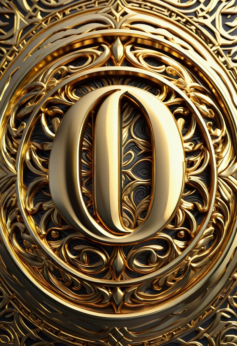 A highly detailed, photorealistic gold metal logo, 3d render, intricate patterns, reflective surface, shiny, glowing, cinematic lighting, dramatic shadows, minimalist, elegant, premium quality