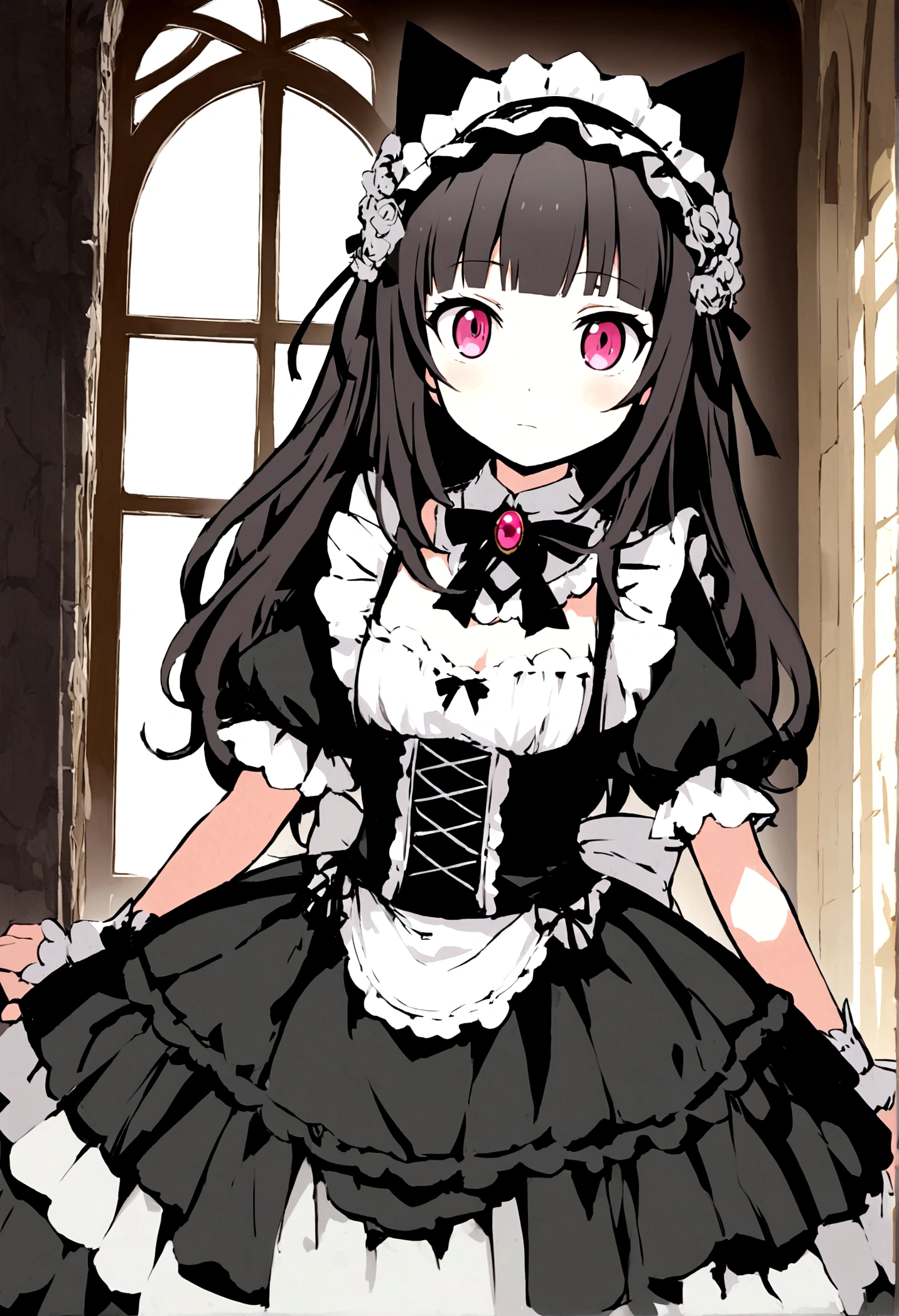Arafe in a pink and black dress and hat, Takanobu Fujiwara(Takanobu Fujiwara)Digital rendering inspired by, pixiv, rococo, Victoria Gothic ta Fashion, Lolityle, Rococo Queen (Rococo Queen) (Rococo Queen (Rococo Queen)), gothic maiden anime boy. rococo dress, anime boy in a maid costume, lolita fon, Catboy's cosplay! Maid! one-piece