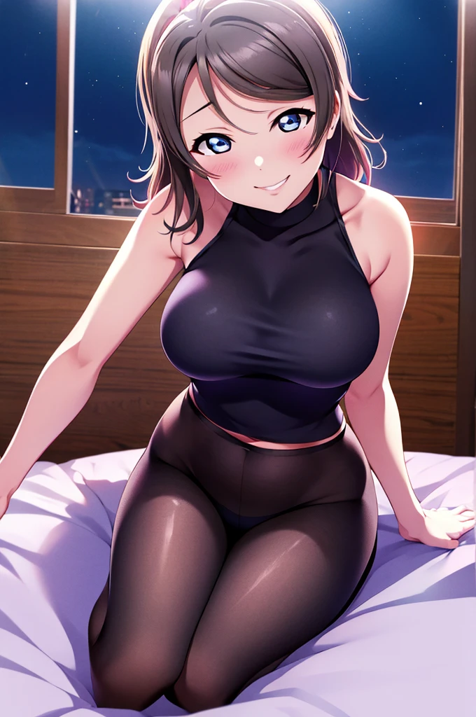 Love Live Watanabe You、leggings、Evil female executive、sexy、Sexy smile、lure、Alluring、Pitch black background、Bedroom at night