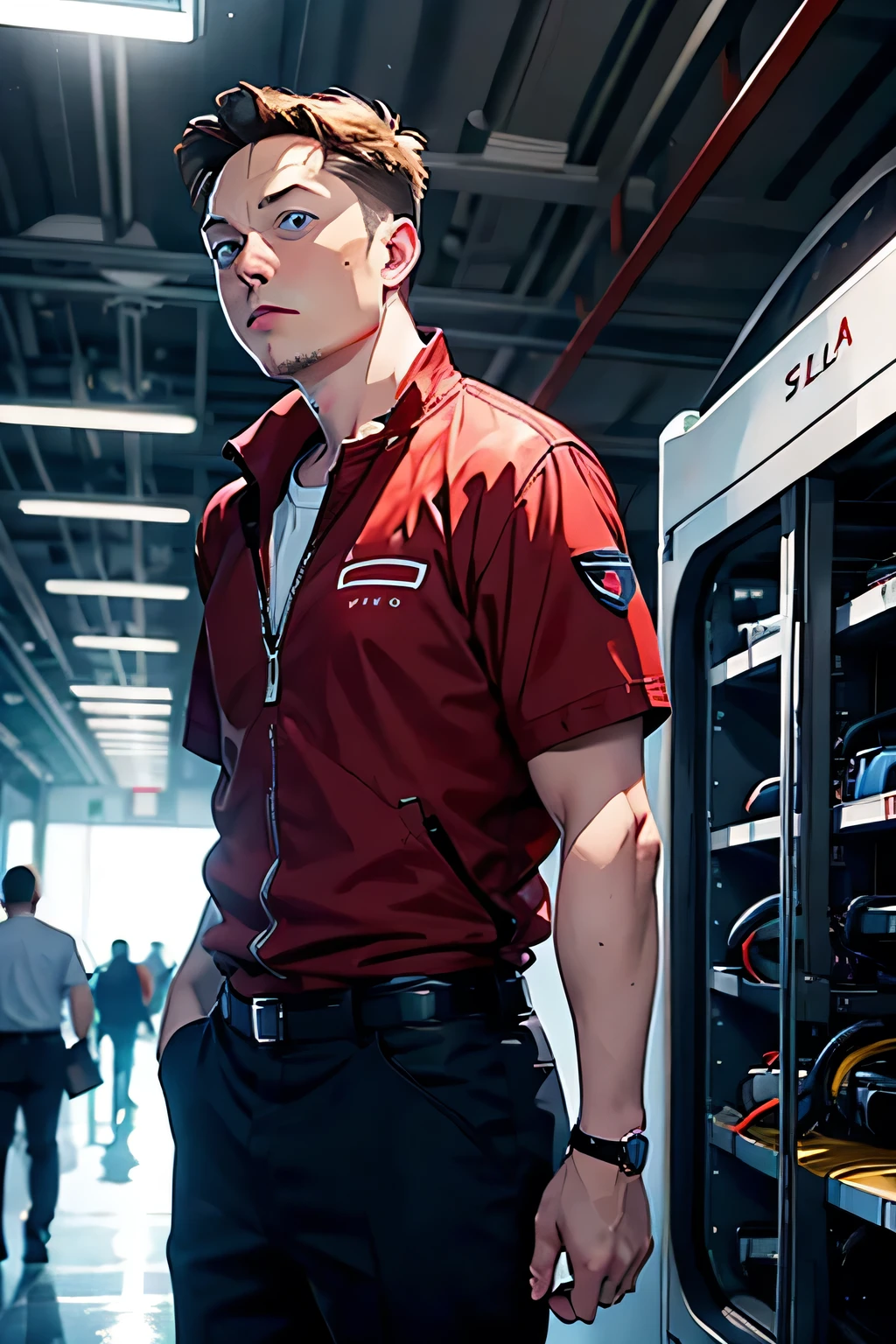 [Scene 5: Animated  [Elon Musk] near Tesla Factory] [[Elon Musk] is seen in a Tesla factory, with electric cars being assembled around him.] Narrator: "Fact 4: Elon is also the CEO of Tesla, which makes electric cars. Tesla's mission is to accelerate the world's transition to sustainable energy."