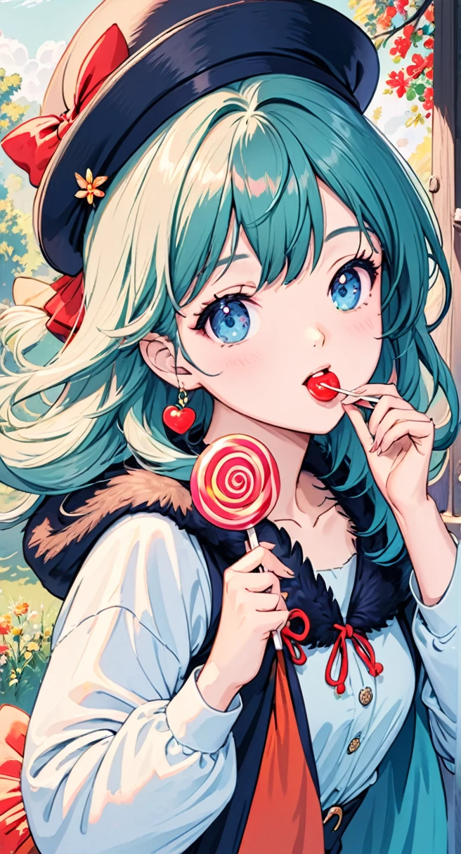 Beautiful girl eating candy