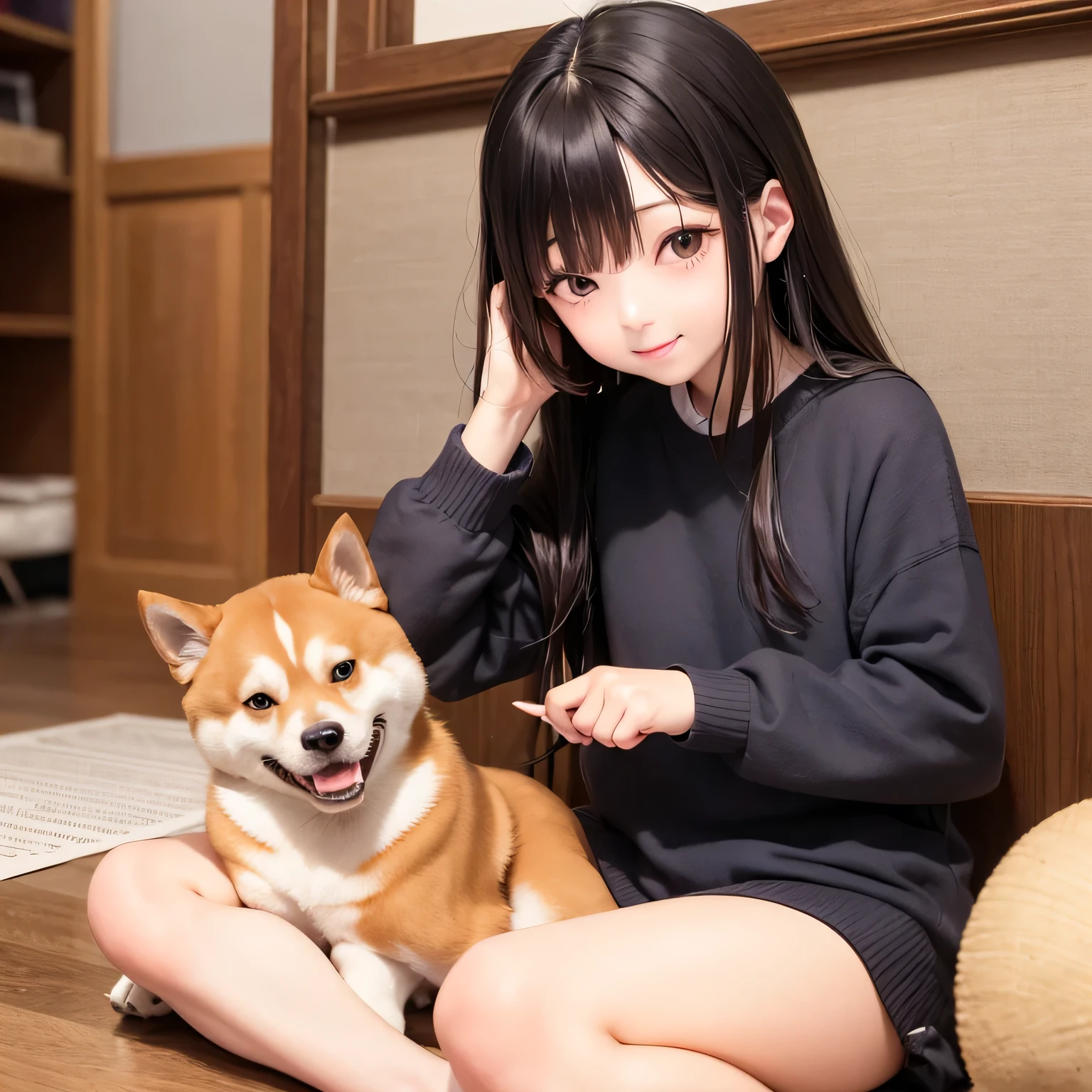 Shiba Inu、girl&#39;Rural landscape: Looking up at the Milky Way in the night sky (((((Looking up at the sky)))))Wear a yukata