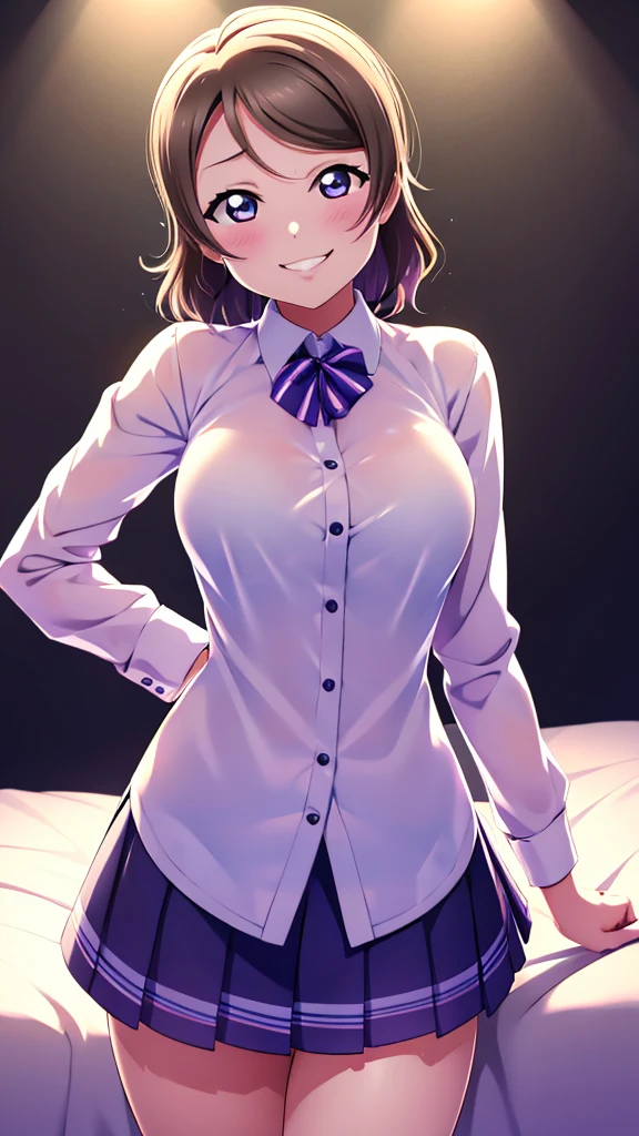 Love Live Watanabe You、mini skirt, Unbuttoned police uniform、Evil female executive、sexy、Sexy smile、lure、Alluring、Pitch black background、Bedroom at night