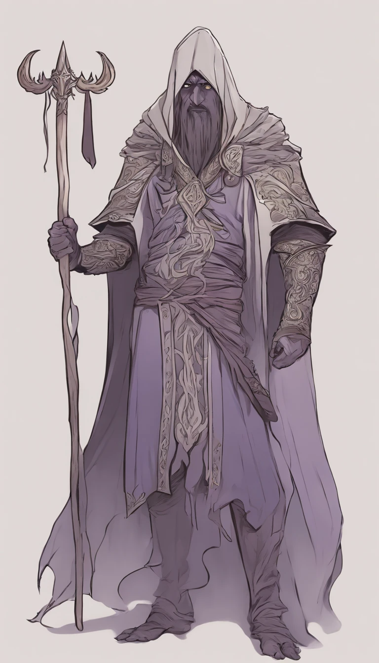 Mind flayer,Inspired by Dungeons & Dragons,Inspired by Baldur's Gate 3,Full body concept art illustration of Mind Flayer。The character has human-like proportions,tall、slim and muscular。The character has Octopus-like head。The character has 4 tentacles extending from its chin,Light purple skin,Almost Blue。The character is dressed in exquisite、Luxurious black academic robes and ornate leather boots。Background is blank
