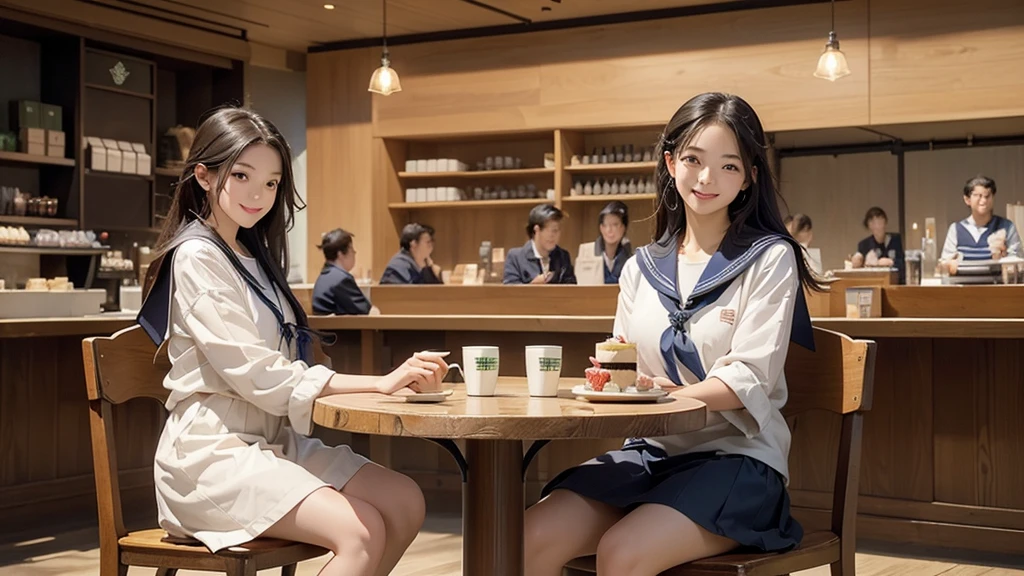 
(((((((Junior high school girl in sailor suit)))))))
(((((お洒落でcuteInside the Starbucks store)))))
8K、RAW Photos、Highest quality、Super detailed、Super Resolution、Ultra HD、8K壁紙、Amazing details



(((((((Inside the Starbucks store)))))))、((((((Sit down and eat cake、Drink Starbucks coffee、smile))))))、((Heart Necklace))




Modern and sleek design：Interior design using natural materials、Many of the designs are warm and made using wood and metal.。
Large windows：自然光をたっぷり取り入れるためのLarge windowsがあり、Providing a bright and open space。
Green Interior：Potted plants are effectively placed、It creates a relaxing atmosphere。
artwork：Works by local artists、Starbucks-related art on display。
Cozy seating：Cushioned chairs and sofas、Bar sheet etc.、A variety of seating options available。
Open kitchen area：Being able to see how drinks and food are made、We provide peace of mind and transparency。
Unique lighting：Antique lamps and chandeliers、Modern lighting fixtures are used。
Comfortable background music：Relaxing music is playing、A comfortable space is provided。
Wide々Table space：一人でもグループでも使いやすいWide々There is a table with。
Community Table：There is a large table where you can socialize with other customers.。
Seasonal decorations：The decorations are themed according to the season.。
Design with a local feel：The design incorporates the local culture and characteristics.。
Fragrance production：コーヒーの香りが店内にWideがり、A space that satisfies the five senses has been created.。
Conversation with a barista：フレンドリーなConversation with a baristaが楽しめるカウンターエリアがあります。




8K、RAW Photos、Highest quality、masterpiece:1.2、Super detailed、Super Resolution、Ultra HD、8K壁紙、Amazing details、Photorealistic:1.4、Having fun by the water、Full Body Shot、Full body photo、High-resolution RAW color photos、Professional photos、A scene full of emotion、Very detailed and beautiful、Ultra HD、8K壁紙、Amazing details、Huge file sizes、Highly detailed beautiful girls、Highly detailed face Highly detailed eyes、Extremely realistic skin、 Highly detailed fingers, Highly detailed nose, Highly detailed mouth, Perfect ???????, Highly detailed background, Highly detailed clothing, Teen, cute女の子, Famous Japanese Idols, cute, Realistic body, Slender, White skin, Glowing Skin, Slim body, Realistic Face, Delicate eyes, double eyelid, 

