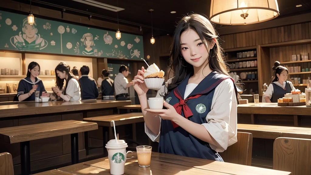
(((((((Junior high school girl in sailor suit)))))))
(((((お洒落でcuteInside the Starbucks store)))))
8K、RAW Photos、Highest quality、Super detailed、Super Resolution、Ultra HD、8K壁紙、Amazing details



(((((((Inside the Starbucks store)))))))、((((((Sit down and eat cake、Drink Starbucks coffee、smile))))))、((Heart Necklace))




Modern and sleek design：Interior design using natural materials、Many of the designs are warm and made using wood and metal.。
Large windows：自然光をたっぷり取り入れるためのLarge windowsがあり、Providing a bright and open space。
Green Interior：Potted plants are effectively placed、It creates a relaxing atmosphere。
artwork：Works by local artists、Starbucks-related art on display。
Cozy seating：Cushioned chairs and sofas、Bar sheet etc.、A variety of seating options available。
Open kitchen area：Being able to see how drinks and food are made、We provide peace of mind and transparency。
Unique lighting：Antique lamps and chandeliers、Modern lighting fixtures are used。
Comfortable background music：Relaxing music is playing、A comfortable space is provided。
Wide々Table space：一人でもグループでも使いやすいWide々There is a table with。
Community Table：There is a large table where you can socialize with other customers.。
Seasonal decorations：The decorations are themed according to the season.。
Design with a local feel：The design incorporates the local culture and characteristics.。
Fragrance production：コーヒーの香りが店内にWideがり、A space that satisfies the five senses has been created.。
Conversation with a barista：フレンドリーなConversation with a baristaが楽しめるカウンターエリアがあります。




8K、RAW Photos、Highest quality、masterpiece:1.2、Super detailed、Super Resolution、Ultra HD、8K壁紙、Amazing details、Photorealistic:1.4、Having fun by the water、Full Body Shot、Full body photo、High-resolution RAW color photos、Professional photos、A scene full of emotion、Very detailed and beautiful、Ultra HD、8K壁紙、Amazing details、Huge file sizes、Highly detailed beautiful girls、Highly detailed face Highly detailed eyes、Extremely realistic skin、 Highly detailed fingers, Highly detailed nose, Highly detailed mouth, Perfect Anatomy, Highly detailed background, Highly detailed clothing, Teen, cute女の子, Famous Japanese Idols, cute, Realistic body, Slender, White skin, Glowing Skin, Slim body, Realistic Face, Delicate eyes, double eyelid, 

