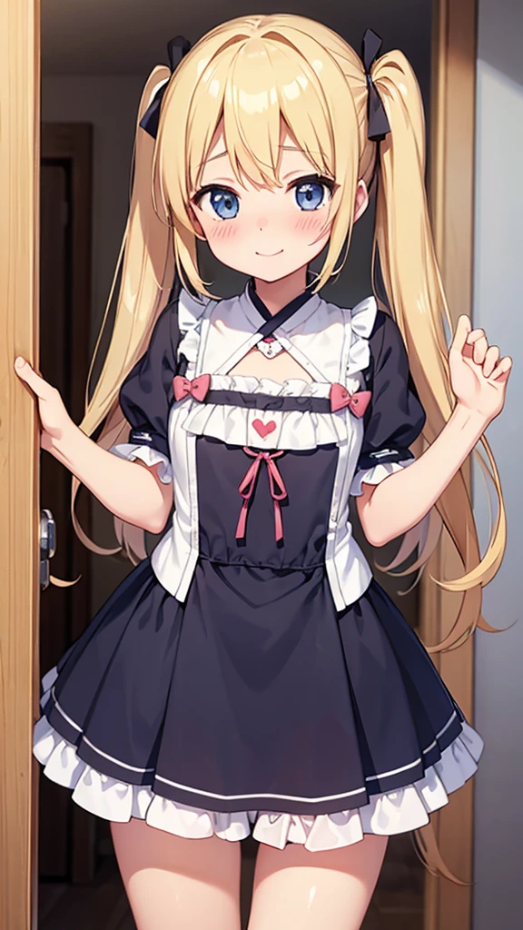 ((masterpiece))((Highest quality))girl、smile、blush、Flat Chest、Are thin、、low length、Blonde、Long twin tails、Embarrassed、Are standing、Angel's wing、Angel clothes、Whole body image、Even your toes are visible、Eye level on face、front、No background、mayonnaise、真frontのアングル