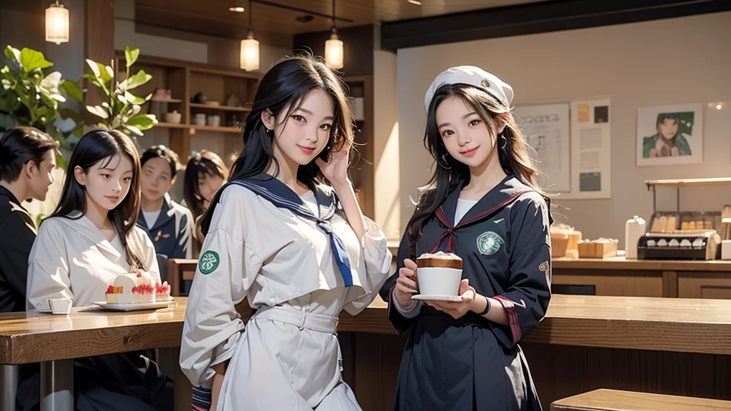 
(((((((Junior high school girl in sailor suit)))))))
(((((お洒落でcuteInside the Starbucks store)))))
8K、RAW Photos、Highest quality、Super detailed、Super Resolution、Ultra HD、8K壁紙、Amazing details



(((((((Inside the Starbucks store)))))))、((((((Sit down and eat cake、Drink Starbucks coffee、smile))))))、((Heart Necklace))




Modern and sleek design：Interior design using natural materials、Many of the designs are warm and made using wood and metal.。
Large windows：自然光をたっぷり取り入れるためのLarge windowsがあり、Providing a bright and open space。
Green Interior：Potted plants are effectively placed、It creates a relaxing atmosphere。
artwork：Works by local artists、Starbucks-related art on display。
Cozy seating：Cushioned chairs and sofas、Bar sheet etc.、A variety of seating options available。
Open kitchen area：Being able to see how drinks and food are made、We provide peace of mind and transparency。
Unique lighting：Antique lamps and chandeliers、Modern lighting fixtures are used。
Comfortable background music：Relaxing music is playing、A comfortable space is provided。
Wide々Table space：一人でもグループでも使いやすいWide々There is a table with。
Community Table：There is a large table where you can socialize with other customers.。
Seasonal decorations：The decorations are themed according to the season.。
Design with a local feel：The design incorporates the local culture and characteristics.。
Fragrance production：コーヒーの香りが店内にWideがり、A space that satisfies the five senses has been created.。
Conversation with a barista：フレンドリーなConversation with a baristaが楽しめるカウンターエリアがあります。




8K、RAW Photos、Highest quality、masterpiece:1.2、Super detailed、Super Resolution、Ultra HD、8K壁紙、Amazing details、Photorealistic:1.4、Having fun by the water、Full Body Shot、Full body photo、High-resolution RAW color photos、Professional photos、A scene full of emotion、Very detailed and beautiful、Ultra HD、8K壁紙、Amazing details、Huge file sizes、Highly detailed beautiful girls、Highly detailed face Highly detailed eyes、Extremely realistic skin、 Highly detailed fingers, Highly detailed nose, Highly detailed mouth, Perfect Anatomy, Highly detailed background, Highly detailed clothing, Teen, cute女の子, Famous Japanese Idols, cute, Realistic body, Slender, White skin, Glowing Skin, Slim body, Realistic Face, Delicate eyes, double eyelid, 


