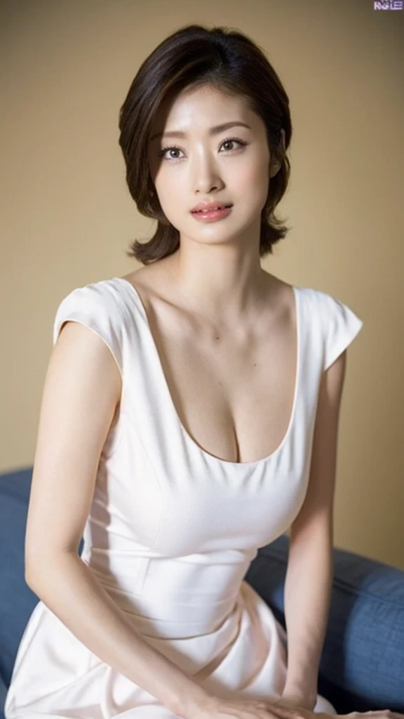 (Highest quality 8k,masterpiece),
Alfafi woman in white dress sitting on blue sofa, Smooth white tight clothing suit, Nico in a white dress, Gorgeous Young Korean Woman, actress, height: 165cm, Long dress, High heels,
Big Breasts,peach,Accentuate your breasts,
Perfect Face,Realistic Skin,double eyelid,Lip gloss