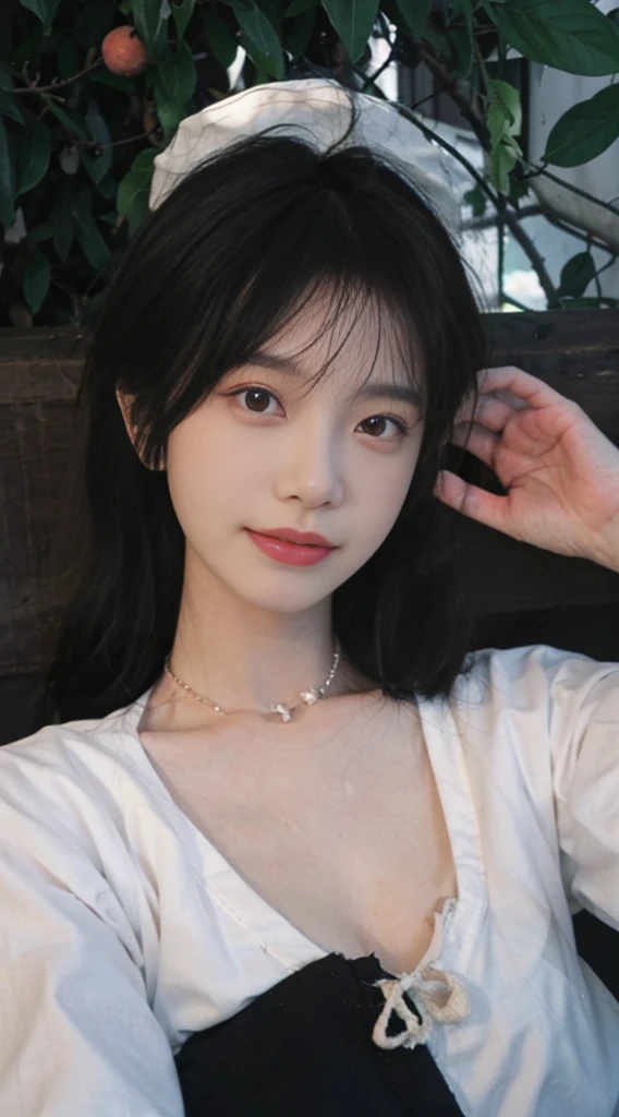best qualtiy, Ultra-high resolution, (realisticlying:1.4), Baoyu Girl, Black long straight,A pair of clear and moving peach blossom eyes,Royal Sister,Uniforms,sunshine on face,(Take Apple 14:1.4),(choker necklace:1.2),(Fair skin:1.9),a sense of atmosphere,a beauty girl, ssmile,head straight-looking at viewer, closeup cleavage ,(Photorealistic:1.4),1girll,sexly,(Upper body:1.4),(Wet body),(:1.2)