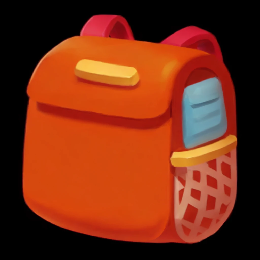 there is a small orange 背Bag with a bottle in it, 背Bag, a 背Bag, school Bag, 3d icons for mobile games, Game Icon stylized, Game Icon asset, Object Art, Bag, Game assets, Game Icon, video game item, Bags, mobile Game assets, Application Icon, Stylized game art, Cartoon Rendering Keyshot, Modular Project, handBag