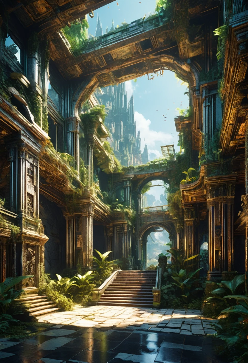 Complex background (((Mysterious ruins))):3.3 Faraway Unknown Land, change, Futuristic, Very detailed, Movie, Rendering style (3DMM_v12) 3DMM, Stylish and bold design, Clear and shiny lines, Digital Illustration, Bright finish, Aesthetic, 无可挑剔的detail, Visually striking, endowed with Bright finish, Bathed in 3D light, Hugh Hefner (Hugh Hefner) Refining, Add to_detail_XL-fp16 algorithm, 4D Octane Rendering, injection with global illumination and precise line art, 使用宏来软change, Run with V-Ray, A classic example of visionary art, The fine line between elegant perfectionism and pop-art consumerism, injection, aw0k Euphoric Style --niji 50 --testp --chaos 50