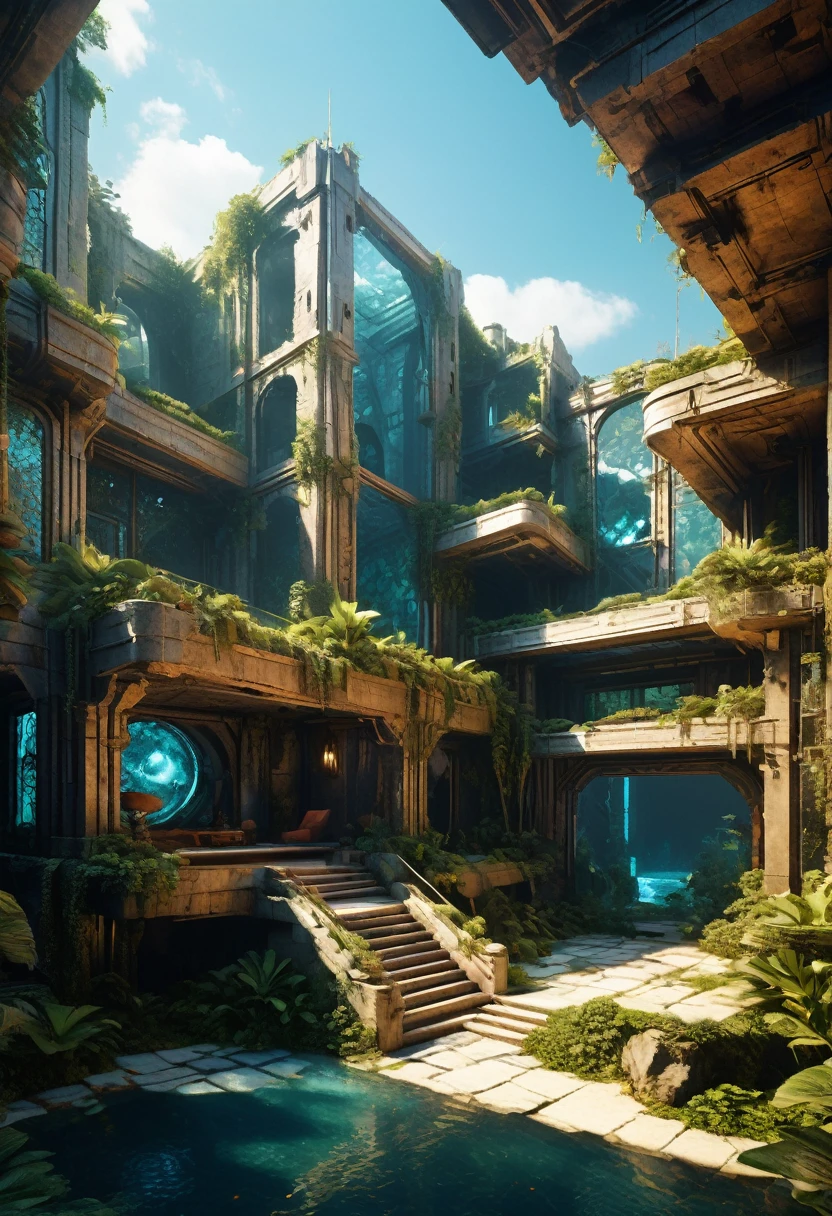 Complex background (((Mysterious ruins))):3.3 Faraway Unknown Land, change, Futuristic, Very detailed, Movie, Rendering style (3DMM_v12) 3DMM, Stylish and bold design, Clear and shiny lines, Digital Illustration, Bright finish, Aesthetic, 无可挑剔的detail, Visually striking, endowed with Bright finish, Bathed in 3D light, Hugh Hefner (Hugh Hefner) Refining, Add to_detail_XL-fp16 algorithm, 4D Octane Rendering, injection with global illumination and precise line art, 使用宏来软change, Run with V-Ray, A classic example of visionary art, The fine line between elegant perfectionism and pop-art consumerism, injection, aw0k Euphoric Style --niji 50 --testp --chaos 50