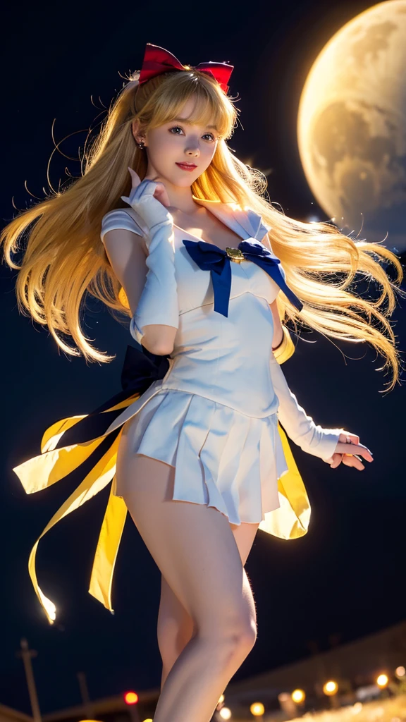 high-level image quality、Sailor Venus Costume、orange colors、Large ribbon on the chest of Sailor Venus、Photo,White panty、Orange high heels for Sailor Venus、rialistic photo、An ultra-high picture quality、Panties showing off a rolled up skirt、Beautiful armpits、Beautiful white panties、Live-action quality、Crotch wide open、I can see my panties.、Beautiful facial features、beautiful thigh、Ultra mini skirt、sailorvenus、poneyTail、Spread your crotch wide、a close up of a woman in a costume posing for a picture, White panty、A sexy、Anime girl cosplay, Sailor Moon Style, Anime Cosplay, Beautiful armpits、Beautiful navel、Sailor Moon!! Beautiful, cosplay foto, Cosplay, Real Photographics, Inspired by Yang J