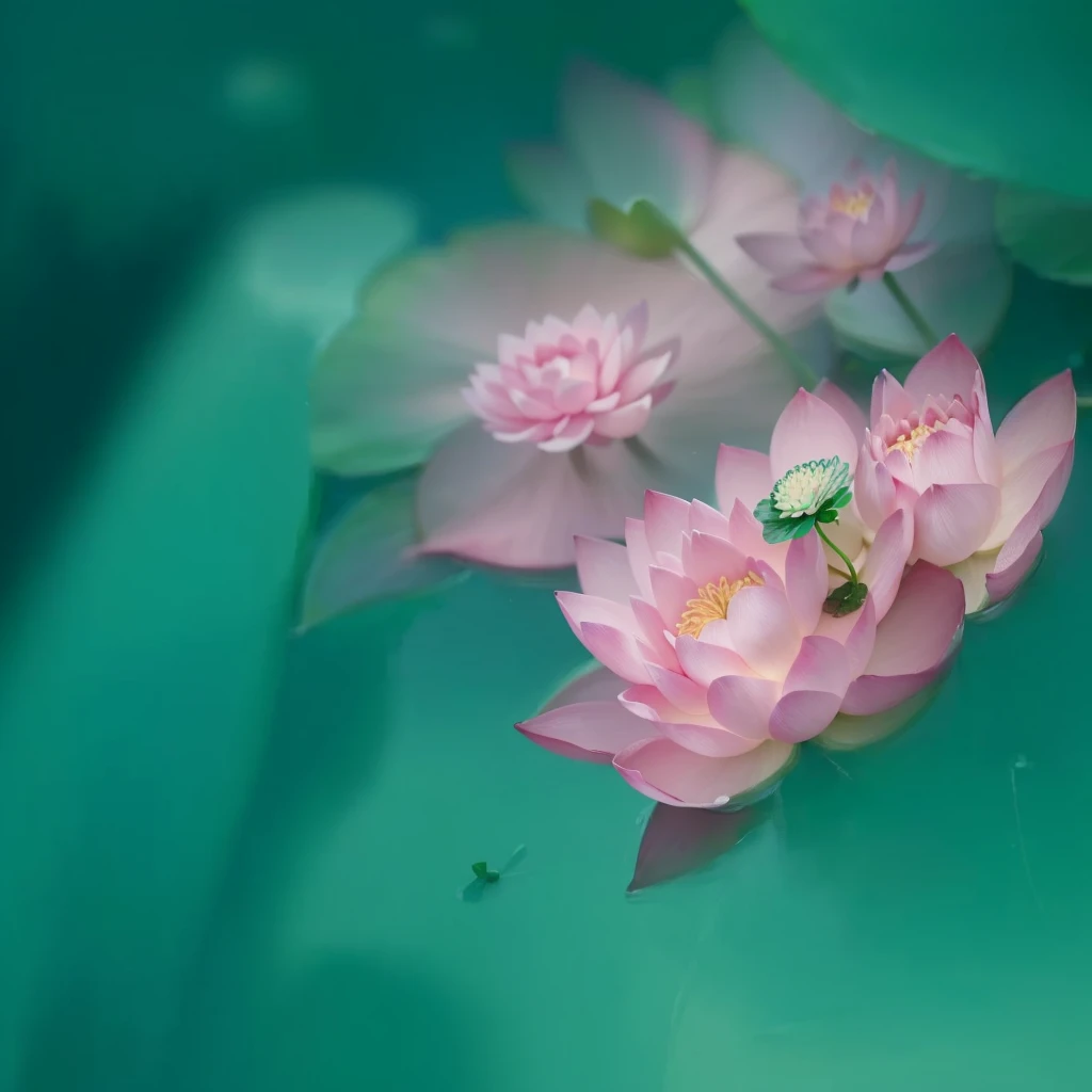 There is a pink flower,There is a green butterfly on it, Floating in a powerful zen state, sitting on a lotus flower, lotuses, lotus petals, author:Sim Che Tsai, lotus, lotus flower, Shen Quan, Floating in perfume, author:Anna Fuseli, High-speed photography, author Shang Xi, Green and pink, lotus flowers