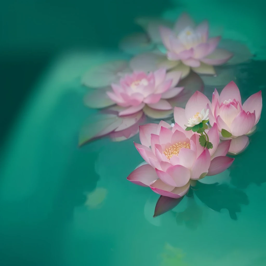 There is a pink flower，There is a green butterfly on it, Floating in a powerful zen state, sitting on a lotus flower, lotuses, lotus petals, author：Sim Che Tsai, lotus, lotus flower, Shen Quan, Floating in perfume, author：Anna Fuseli, High-speed photography, author Shang Xi, Green and pink, lotus flowers
