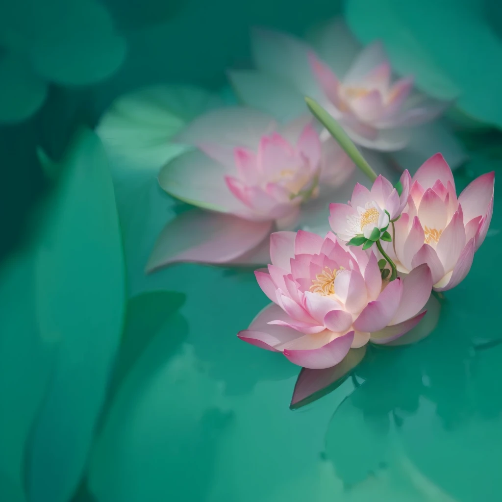 There is a pink flower,There is a green butterfly on it, Floating in a powerful zen state, sitting on a lotus flower, lotuses, lotus petals, author:Sim Che Tsai, lotus, lotus flower, Shen Quan, Floating in perfume, author:Anna Fuseli, High-speed photography, author Shang Xi, Green and pink, lotus flowers