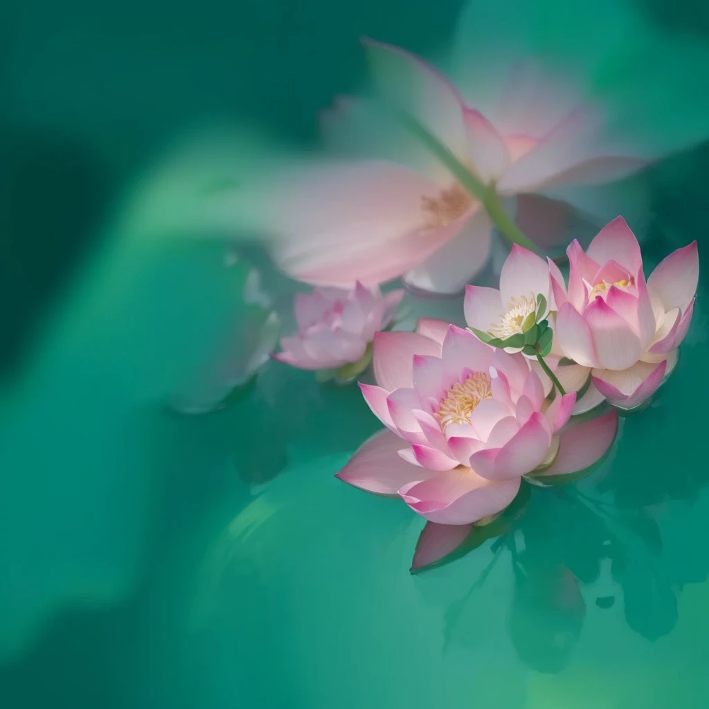 There is a pink flower,There is a green butterfly on it, Floating in a powerful zen state, sitting on a lotus flower, lotuses, lotus petals, author:Sim Che Tsai, lotus, lotus flower, Shen Quan, Floating in perfume, author:Anna Fuseli, High-speed photography, author Shang Xi, Green and pink, lotus flowers